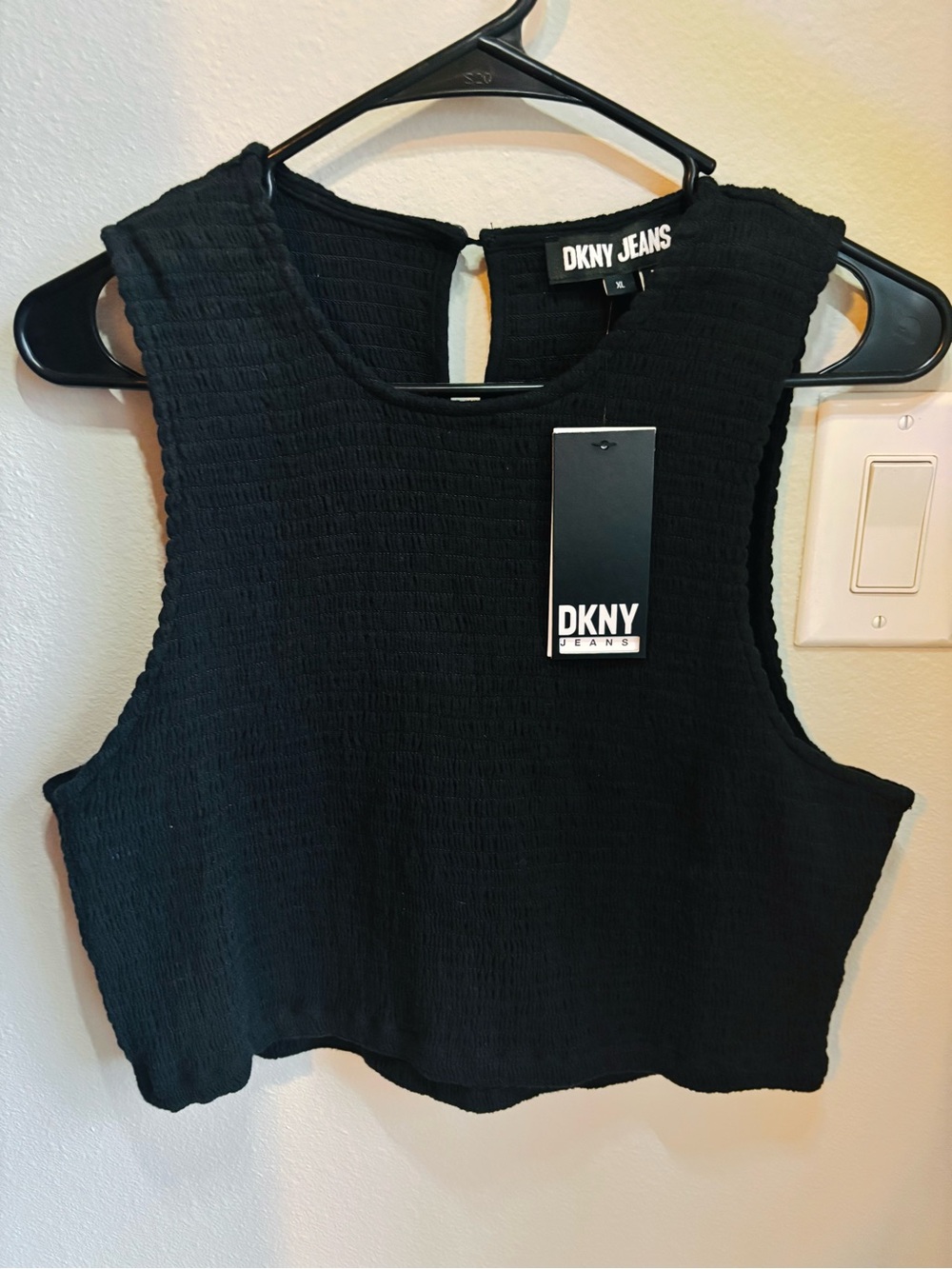 DKNY Jeans Black Textured Sleeveless Crop Top XL NWT